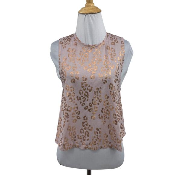 Spiritual Gangster Tank Top Womens Extra Small Sleeveless Crop Metallic Cheetah - Picture 1 of 10